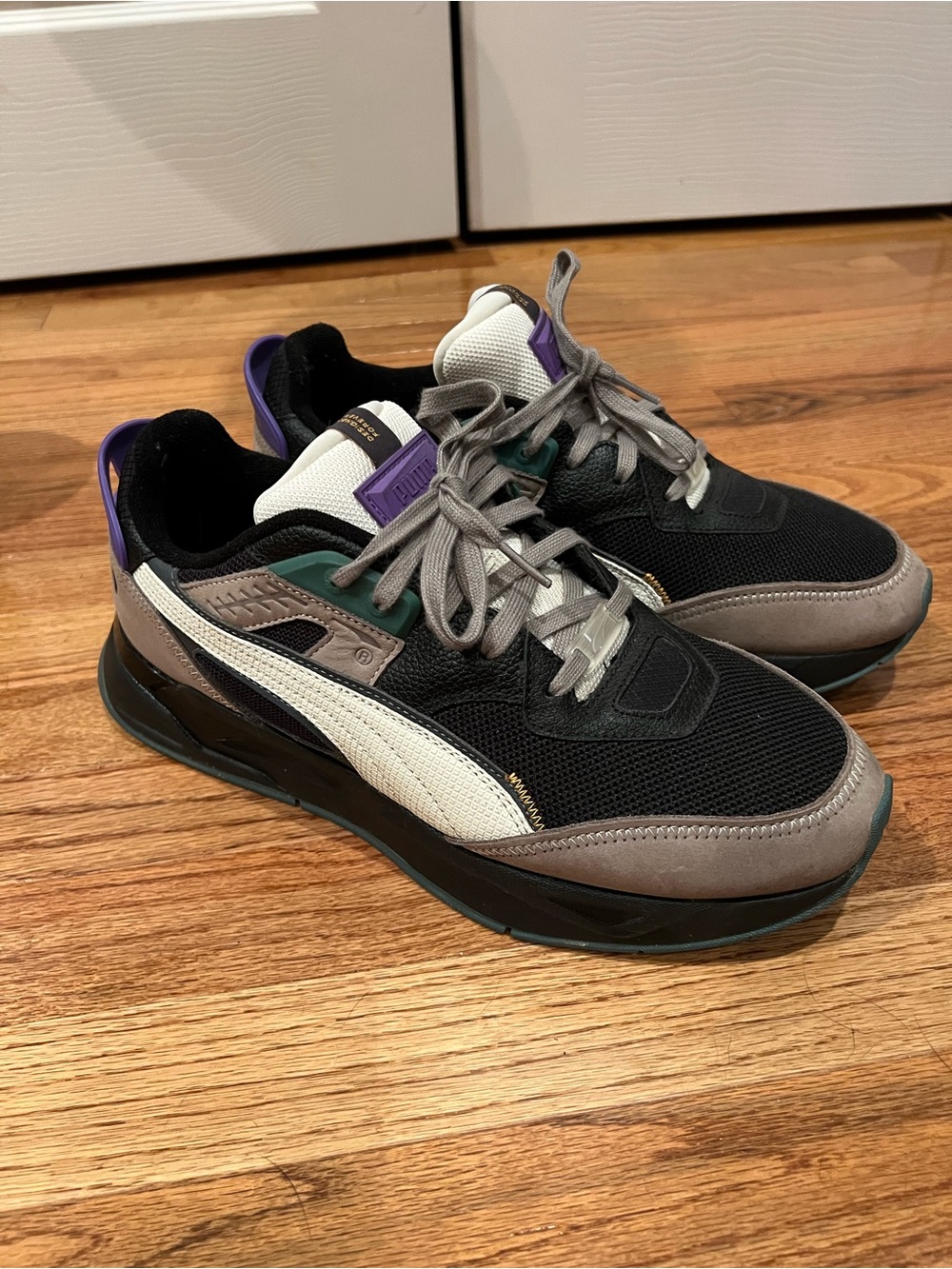 Puma Black Gray White Purple Green Low-Top Sneakers